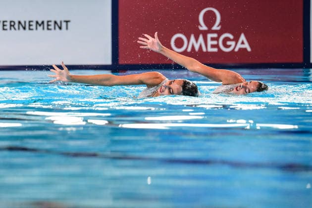 European Swimming Championships 2026 - synchronized swimming, Synchronschwimmen Duet - Saint Denis Anna Maria Alexandri and Erin Marina Alexandri from Greece during the European Swimming Championships synchronized swimming duet at the Aquatic Olympic Center in Saint Denis, near Paris, Frannce on July 31, 2026. Photo by Tomas Stevens ABACAPRESS.COM Saint-Denis France  Copyright: xStevensxTomas ABACAx