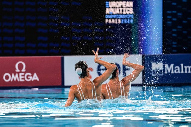 European Swimming Championships 2026 - synchronized swimming, Synchronschwimmen Duet - Saint Denis Anna Maria Alexandri and Erin Marina Alexandri from Greece during the European Swimming Championships synchronized swimming duet at the Aquatic Olympic Center in Saint Denis, near Paris, Frannce on July 31, 2026. Photo by Tomas Stevens ABACAPRESS.COM Saint-Denis France  Copyright: xStevensxTomas ABACAx