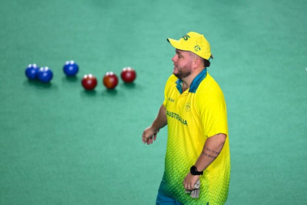 COM26 BOWLS, Aaron Teys of Australia competes during the Men™s Pairs Sectional Play of the Glasgow 2026 Commonwealth Games at SEC Centre Hall 3 in Glasgow, Scotland, Saturday, August 1, 2026. ( NO ARCHIVING, EDITORIAL USE ONLY Glasgow Scotland United Kingdom  Copyright: xLUKASxCOCHx 20260801136468774647