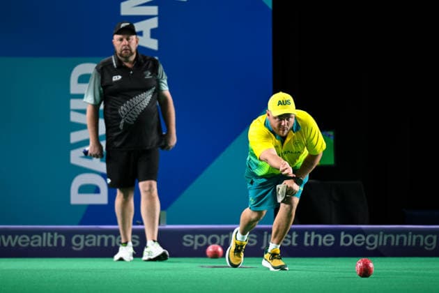 COM26 BOWLS, Corey Wedlock of Australia competes during the Men™s Pairs Sectional Play of the Glasgow 2026 Commonwealth Games at SEC Centre Hall 3 in Glasgow, Scotland, Saturday, August 1, 2026. ( NO ARCHIVING, EDITORIAL USE ONLY Glasgow Scotland United Kingdom  Copyright: xLUKASxCOCHx 20260801157675425010