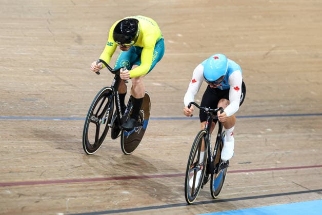 Glasgow 2026 Commonwealth Games Picture by Alex Whitehead SWpix.com - 01 08 2026 - Glasgow 2026 Commonwealth Games - Track cycling, Rad, Radsport, Bahnrad, Bahn and Para Track Cycling - Sir Chris Hoy Velodrome, Glasgow, Scotland - Men s Sprint 1 8 Finals - Leigh Hoffman of Australia, Cole Dempster of Canada Glasgow Sir Chris Hoy Velodrome Scotland Copyright: x xSWpix.comx(t axPhotographyxHubxLtd)xAlexxWhitehead SWpix.comx SWP-3030-16962