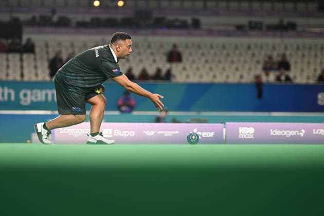 COM26 BOWLS, Jason Lindsay of Cook Islands competes in the Men™s Pairs Sectional Play of the Glasgow 2026 Commonwealth Games at SEC Centre Hall 3 in Glasgow, Scotland, Saturday, August 1, 2026. ( NO ARCHIVING, EDITORIAL USE ONLY Glasgow Scotland United Kingdom  Copyright: xLUKASxCOCHx 20260801156491496567