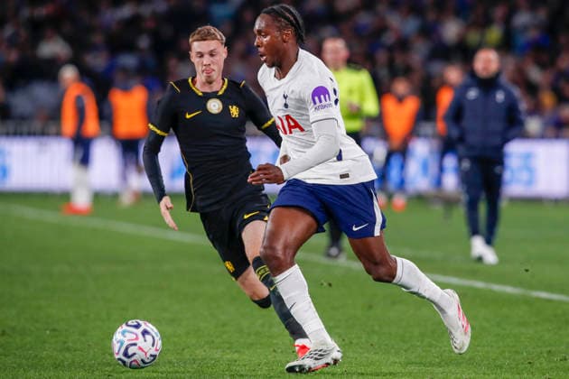 SOCCER CHELSEA TOTTENHAM, Tottenham s Mathys Tel in possession during the Sydney Super Cup match between Chelsea FC and the Tottenham Hotspur at Accor Stadium in Sydney, Saturday, August 1, 2026. ( NO ARCHIVING, EDITORIAL USE ONLY SYDNEY NEW SOUTH WALES AUSTRALIA  Copyright: xDAVIDxNEILSONx 20260801184947124193