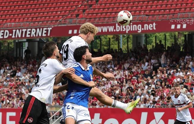 01.08.2026 - Fussball - Saison 2026 2027 - Testspiel Freundschaftsspiel Vorbereitungsspiel: 1. FC Nürnberg Nuernberg FCN ( Club ) - Real Oviedo - Sportfoto Zink DaMa - xdaxmax - Piet Scobel (19, 1. FC Nürnberg FCN ) mit Kopfball *** August 1, 2026 Soccer Season 2026–2027 Exhibition Match Friendly Match Preseason Match 1 FC Nürnberg Nuremberg FCN Club Real Oviedo Sports Photo Zink DaMa xdaxmax Piet Scobel 19, 1 FC Nuremberg FCN with a header