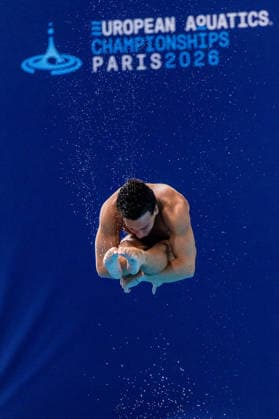 SWIMMING - EAC 2026 PARIS,FRANCE,01.AUG.26 - SWIMMING - European Aquatics Championships Paris 2026, diving, 1m springboard, men. Image shows Matteo Santoro (ITA).  GEPAxpictures xPhilippxBrem