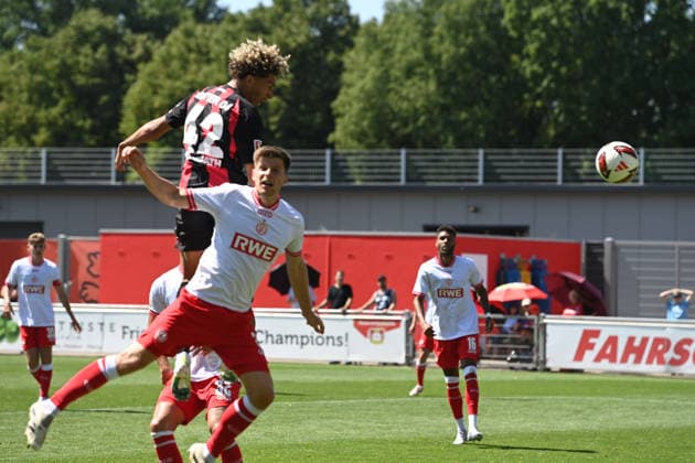 Montrell CULBREATH (LEV) erzielt daa Tor zum 3-0 per Kopfball, Fussball 1. Bundesliga, Testspiel, testmatch, friendly match, Freundschaftsspiel, Bayer Leverkusen (LEV) - Rot Weiss Essen 3-0, am 01.08.2026 in Leverkusen Deutschland. DFL regulations prohibit any use of photographs as image sequences and or quasi-video Â *** Montrell CULBREATH (LEV) scores the goal to make it 3–0 with a header, Soccer, Bundesliga 1, Friendly Match, Bayer Leverkusen (LEV) vs. Rot-Weiss Essen, 3–0, on August 1, 2026, in Leverkusen, Germany. DFL regulations prohibit any use of photographs as image sequences and or quasi-video.