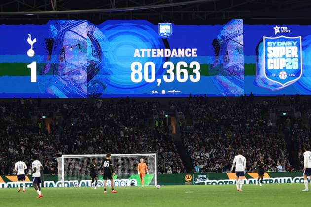 Attendance 80,363 announced during the Sydney Super Cup Finals match between Chelsea and Tottenham Hotspur at the Accor Stadium, Sydney, Australia on 1 August 2026. Copyright: xPeterxDovganx 45310031