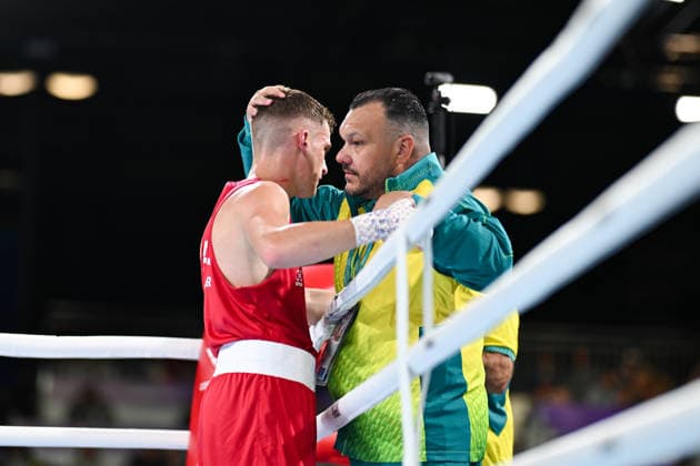COM26 BOXING, Jacob Cassar of Australia reacts after loosing to Patris Mughalzi of England during the Men™s 65kg Final Bout of the Glasgow 2026 Commonwealth Games at SEC Centre in Glasgow, Scotland, Saturday, August 1, 2026. ( NO ARCHIVING, EDITORIAL USE ONLY Glasgow Scotland United Kingdom  Copyright: xLUKASxCOCHx 20260801148581123460