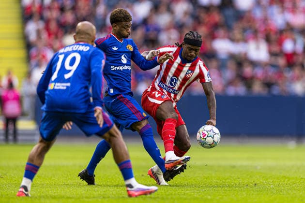 260801 Amad of Manchester United, ManU and Ademola Lookman of Atletico de Madridduring the Friendly match between Manchester United and Atletico Madrid on August 1, 2026 in Stockholm. Photo: Caisa Rasmussen BILDBYRAN COP 353 CR0060 fotboll football soccer fotball träningsmatch friendly match manchester united atletico madrid bbeng *** August 1, 2026: Amad of Manchester United and Ademola Lookman of Atlético de Madrid during the friendly match between Manchester United and Atlético Madrid on August 1, 2026 in Stockholm. Photo by Caisa Rasmussen, BILDBYRAN COP 353 CR0060. soccer, football, training match, friendly match, Manchester United, Atlético Madrid, bbeng  Copyright: CAISAxRASMUSSEN BB260801CR008