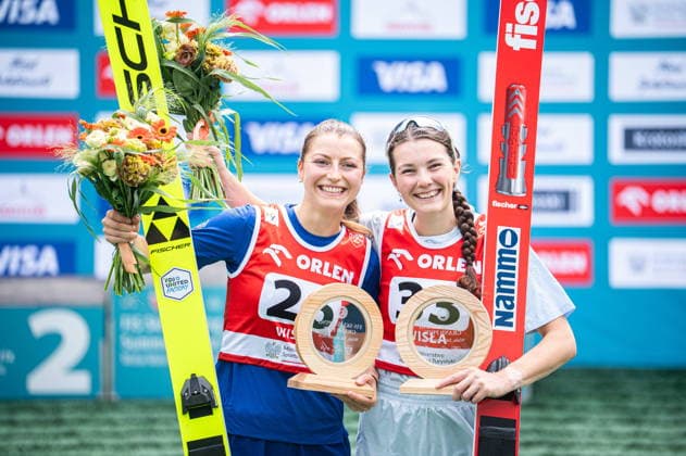 Wisla 01.08.2026 Ski jumping, Skispringen, Ski, nordisch FIS Summer Grand Prix 2026 on Adam Malysz Wisla Malinka Hill. Day 1. Women s indivudual competition. --- Skoki Narciarskie. FIS Letnie Grand Prix 2026 na Skoczni im. Adama Malysza w Wisle Malince. Dzien 1. Konkurs Indywidualny Kobiet Persons shown : Josephine Pagnier Silje Opseth Fot. Kai Taller Arena Akcji NEWSPIX.PL --- newspix.pl POLAND OUT! 