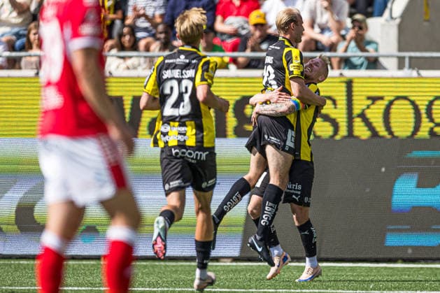 260801 Häckens Harry Hilvenius och Mikkel Rygaard Jensen jublar efter 1-1 under fotbollsmatchen i Allsvenskan mellan Häcken och Kalmar den 1 augusti 2026 i Göteborg. *** 260801 Häcken s Harry Hilvenius and Mikkel Rygaard Jensen celebrate after the 1-1 draw in the Allsvenskan soccer match between Häcken and Kalmar on August 1, 2026, in Gothenburg  Copyright: MICHAELxERICHSEN BB260801MI010