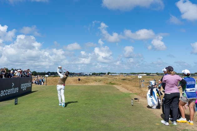 LYTHAM, ENGLAND - AUGUST 1: Chizzy Iwai (JPN) plays from the fourth tee during Round 3 at the 50th AIG Women™s Open Championship at the Royal Lytham and St Anne™s Golf Club, Lytham on August 1, 2026 in Lancashire, England The 50th AIG Women™s Open Championship