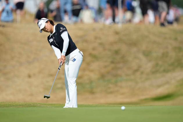 LYTHAM, ENGLAND - AUGUST 1: Jinyoung Ko (KOR) putts on the sixth green during Round 3 at the 50th AIG Women™s Open Championship at the Royal Lytham and St Anne™s Golf Club, Lytham on August 1, 2026 in Lancashire, England The 50th AIG Women™s Open Championship