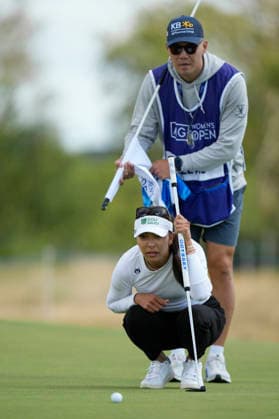 LYTHAM, ENGLAND - AUGUST 1: Alison Lee (USA) lines up a putt on the eleventh green during Round 3 at the 50th AIG Women™s Open Championship at the Royal Lytham and St Anne™s Golf Club, Lytham on August 1, 2026 in Lancashire, England The 50th AIG Women™s Open Championship