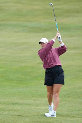LYTHAM, ENGLAND - AUGUST 1: Maja Stark (SWE) plays from the eleventh fairway during Round 3 at the 50th AIG Women™s Open Championship at the Royal Lytham and St Anne™s Golf Club, Lytham on August 1, 2026 in Lancashire, England The 50th AIG Women™s Open Championship