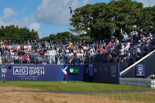 LYTHAM, ENGLAND - AUGUST 1: Annabell Fuller (ENG) plays from the first tee during Round 3 at the 50th AIG Women™s Open Championship at the Royal Lytham and St Anne™s Golf Club, Lytham on August 1, 2026 in Lancashire, England The 50th AIG Women™s Open Championship