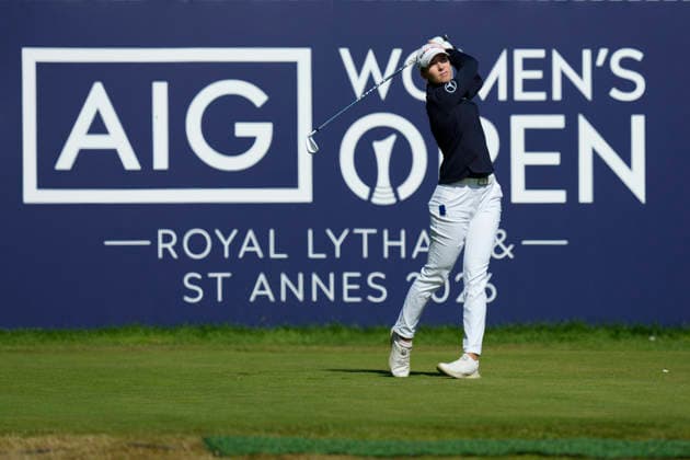 LYTHAM, ENGLAND - AUGUST 1: Alexandra Forsterling (GER) plays from the first tee during Round 3 at the 50th AIG Women™s Open Championship at the Royal Lytham and St Anne™s Golf Club, Lytham on August 1, 2026 in Lancashire, England The 50th AIG Women™s Open Championship