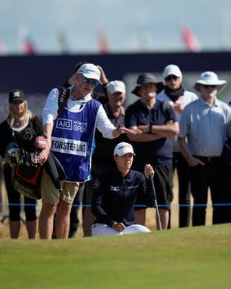LYTHAM, ENGLAND - AUGUST 1: Alexandra Forsterling (GER) lines up a putt on the first green during Round 3 at the 50th AIG Women™s Open Championship at the Royal Lytham and St Anne™s Golf Club, Lytham on August 1, 2026 in Lancashire, England The 50th AIG Women™s Open Championship