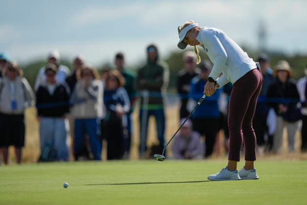 LYTHAM, ENGLAND - AUGUST 1: Annabell Fuller (ENG) putts on the first green during Round 3 at the 50th AIG Women™s Open Championship at the Royal Lytham and St Anne™s Golf Club, Lytham on August 1, 2026 in Lancashire, England The 50th AIG Women™s Open Championship
