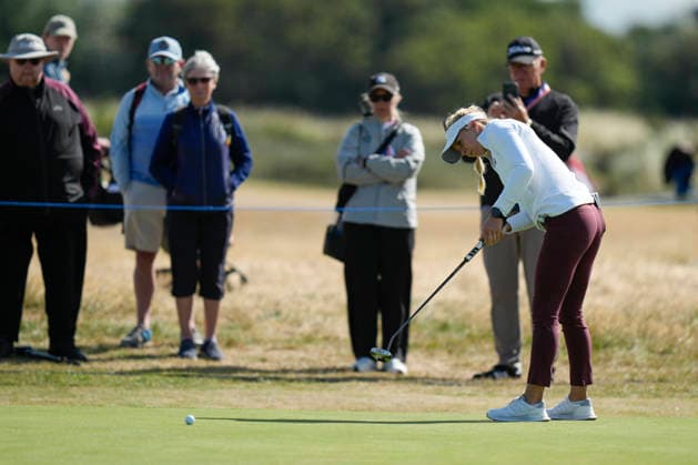 LYTHAM, ENGLAND - AUGUST 1: Annabell Fuller (ENG) putts on the second green during Round 3 at the 50th AIG Women™s Open Championship at the Royal Lytham and St Anne™s Golf Club, Lytham on August 1, 2026 in Lancashire, England The 50th AIG Women™s Open Championship