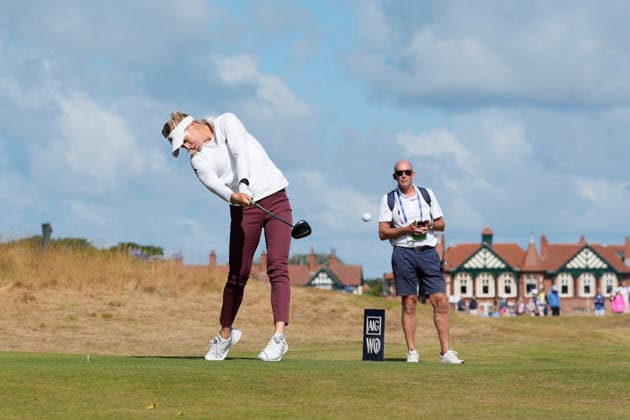 LYTHAM, ENGLAND - AUGUST 1: Annabell Fuller (ENG) plays from the second tee during Round 3 at the 50th AIG Women™s Open Championship at the Royal Lytham and St Anne™s Golf Club, Lytham on August 1, 2026 in Lancashire, England The 50th AIG Women™s Open Championship