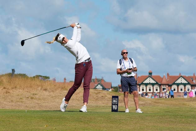 LYTHAM, ENGLAND - AUGUST 1: Annabell Fuller (ENG) plays from the second tee during Round 3 at the 50th AIG Women™s Open Championship at the Royal Lytham and St Anne™s Golf Club, Lytham on August 1, 2026 in Lancashire, England The 50th AIG Women™s Open Championship