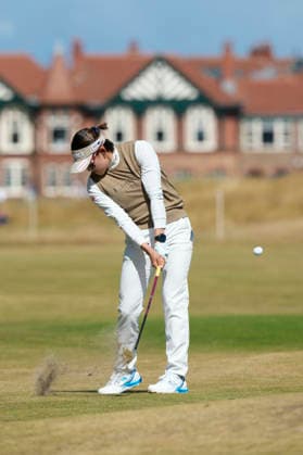 LYTHAM, ENGLAND - AUGUST 1: Chizzy Iwai (JPN) plays from the second fairway during Round 3 at the 50th AIG Women™s Open Championship at the Royal Lytham and St Anne™s Golf Club, Lytham on August 1, 2026 in Lancashire, England The 50th AIG Women™s Open Championship