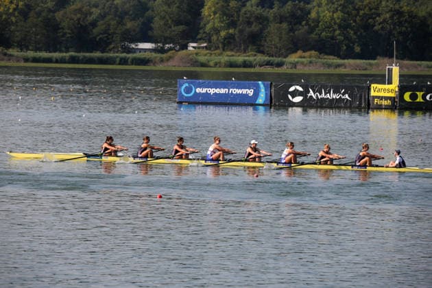 1st August 2026; Lake Varese, Varese, Lombardy, Italy; 2026 European Rowing Championships, Day Two; Women s Eight (W8+), Great Britain training before the races AnthonyxBenoit