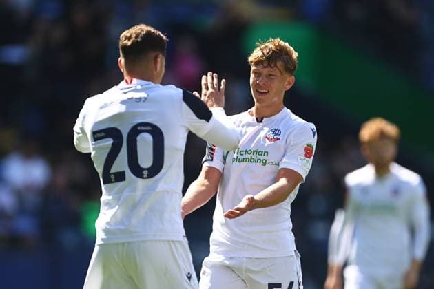 Toby Ritchie of Bolton Wanderers celebrates with Ruben Rodrigues of Bolton Wanderers Bolton Wanderers v NEC Breda, Pre Season Friendly, Football, Toughsheet Community Stadium, Bolton, UK - 01 Aug 2026Bolton Toughsheet Community Stadium United Kingdom EDITORIAL USE ONLY No use with unauthorised audio, video, data, fixture lists, club league logos or live services. Online in-match use limited to 120 images, no video emulation. No use in betting, games or single club league player publications.  Copyright: xPhilxOldham Shutterstockx 17025078ak