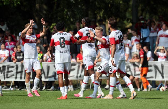 01.08.26 VfB Stuttgart - Paris FC Deutschland, Stuttgart, 01.08.2026, Fussball, Bundesliga, Saison 2026 2027, Testspiel, VfB Stuttgart - Paris FC: Dan-Axel Zagadou (VfB Stuttgart); Jubel Tor 2:0 Zagadou. *** August 1, 2026 VfB Stuttgart vs. Paris FC Germany, Stuttgart, August 1, 2026, Soccer, Bundesliga, 2026–2027 season, Friendly match, VfB Stuttgart vs. Paris FC, Dan Axel Zagadou, VfB Stuttgart, celebration, goal, 2–0, Zagadou