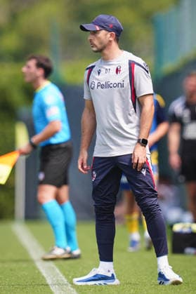Bologna s head coach Domenico Tedesco looks on during the pre-season friendly match between Bologna FC and SC Cambuur at the Niccolo Galli Training Centre in Casteldebole, Bologna, Italy, Saturday, August 1, 2026.  Copyright: xMassimoxPaolone LaPressex