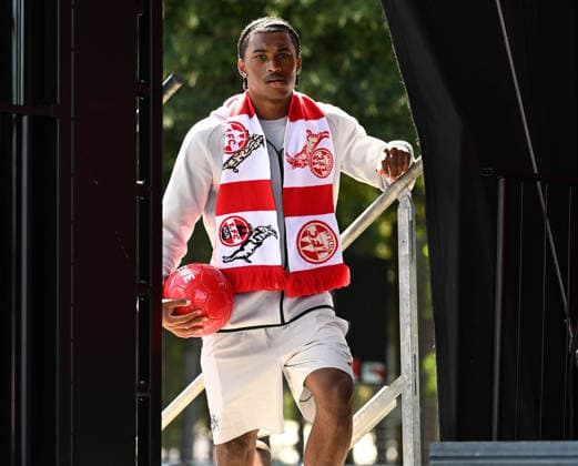 01.08.2026, xophax, Fussball 1.Bundesliga, 1.FC Koeln Saisoneröffnung beim 1.FC Köln am Rhein Energie Stadion. Mannschaft wird den Fans vorgestellt. Reigan Heskey ( 1.FC Köln ) Köln *** August 1, 2026, xophax, Soccer, Bundesliga 1, 1. FC Köln Season opener for 1. FC Köln at Rhein Energie Stadium; team is introduced to the fans; Ryan Heskey; 1. FC Köln; Cologne