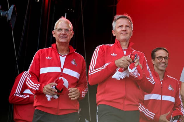 1. FC Köln, Saisoneröffnung auf den Vorwiesen, 01.08.2026, von links: Jörg Alvermann, Philipp Türoff, Philipp Liesenfeld (1. FC Köln), Bild: *** Local Caption *** Ausschließlich redaktionelle Nutzung Editorial use only *** Sport 1 FC Köln, Season Opener at the Vorwiesen, August 1, 2026, from left: Jörg Alvermann, Philipp Türoff, Philipp Liesenfeld 1 FC Köln, Image *** Local Caption *** Editorial use only