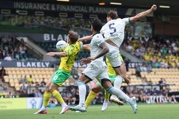 Norwich City v CA Osasuna Pre-Season Friendly Mathias Kvistgaarden of Norwich in action during the Pre-Season Friendly match at Carrow Road, Norwich 01 08 2026 Commissioned for use in Newsquest Norfolk titles only. All other titles fees apply. UK Newspapers OUT Copyright: xPaulxChestertonx FIL-23697-0003