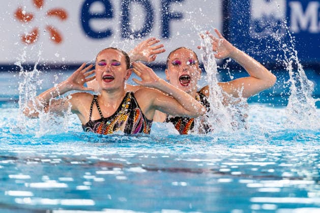 SWIMMING - EAC 2026 PARIS,FRANCE,01.AUG.26 - SWIMMING - European Aquatics Championships Paris 2026, artistic swimming, duet free. Image shows Anna Sophia Aschenbacher and Ixchel Honer (SUI).  GEPAxpictures xPhilippxBrem