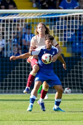 v.li.: Tim Civeja (KSC, 23), Umut Tohumcu (Hoffenheim, 25), Zweikampf, Spielszene, Duell, duel, tackle, tackling, Dynamik, Action, Aktion, 01.08.2026, Sinsheim (Deutschland), Fussball, Testspiel, TSG 1899 Hoffenheim - Karlsruher SC, DFB DFL REGULATIONS PROHIBIT ANY USE OF PHOTOGRAPHS AS IMAGE SEQUENCES AND OR QUASI-VIDEO. *** From left: Tim Civeja (KSC), 23, Umut Tohumcu (Hoffenheim), 25, tackle, game scene, duel, tackle, tackling, dynamic, action, 01 08 2026, Sinsheim, Germany, soccer, friendly match, TSG 1899 Hoffenheim vs. Karlsruher SC, DFB and DFL regulations prohibit any use of photographs as image sequences and or quasi-video xozx