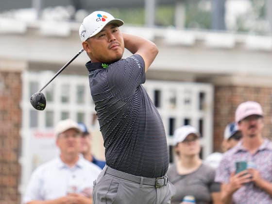 DETROIT, MI - AUGUST 01: Si Woo Kim (KOR) drives the ball during the third round of the Rocket Classic at Detroit Golf Club on August 01, 2026, in Detroit, Michigan. (Photo by Joseph Weiser Icon Sportswire) GOLF: AUG 01 PGA, Golf Herren Rocket Classic EDITORIAL USE ONLY Icon2608010113