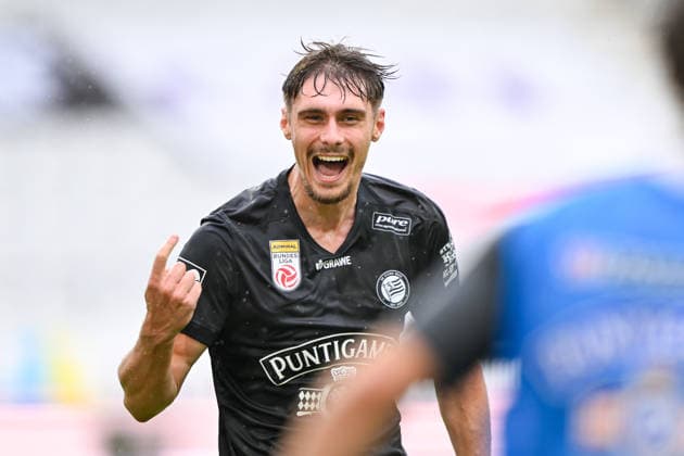 SOCCER - BL, Wattens vs Sturm INNSBRUCK,AUSTRIA,01.AUG.26 - SOCCER - ADMIRAL Bundesliga, WSG Tirol vs SK Sturm Graz. Image shows the rejoicing of Szymon Wlodarczyk (Sturm).  GEPAxpictures xDanielxSchoenherr