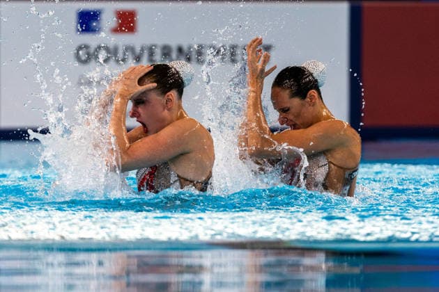 SWIMMING - EAC 2026 PARIS,FRANCE,01.AUG.26 - SWIMMING - European Aquatics Championships Paris 2026, artistic swimming, duet free. Image shows Maila Doroshko and Aleksandra Shmidt (NAB).  GEPAxpictures xPhilippxBrem