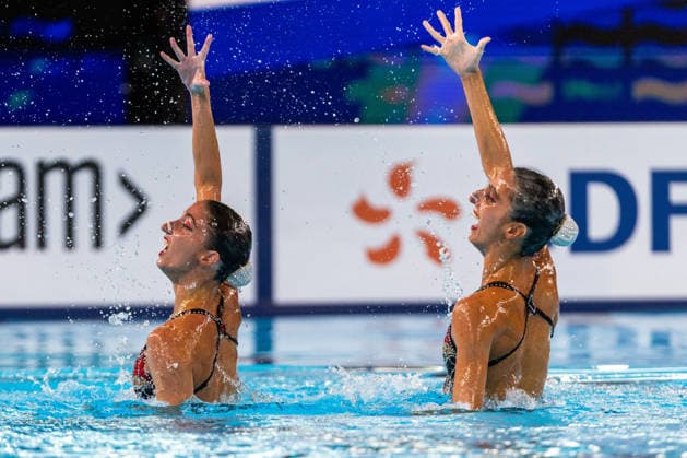 SWIMMING - EAC 2026 PARIS,FRANCE,01.AUG.26 - SWIMMING - European Aquatics Championships Paris 2026, artistic swimming, duet free. Image shows Anna Maria and Eirini Alexandri (GRE).  GEPAxpictures xPhilippxBrem
