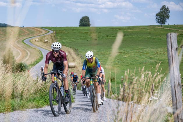 From left: Filip Adel of the Czech Republic and Lukas Malezsewski of Germany at a World Cycling Series race in the gravel discipline, Hlinsko, Chrudim district, Pardubice Region, August 1st, 2026. (CTKxPhoto DavidxTanecek) CTKPhotoP2026080103869  CTKPhotoP2026080103869