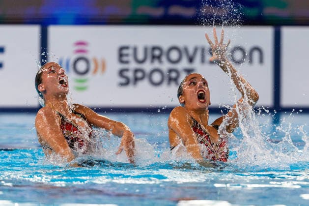 SWIMMING - EAC 2026 PARIS,FRANCE,01.AUG.26 - SWIMMING - European Aquatics Championships Paris 2026, artistic swimming, duet free. Image shows Anna Maria and Eirini Alexandri (GRE).  GEPAxpictures xPhilippxBrem