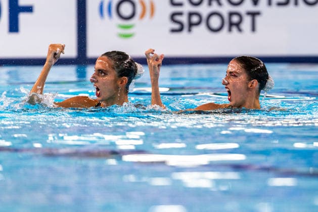 SWIMMING - EAC 2026 PARIS,FRANCE,01.AUG.26 - SWIMMING - European Aquatics Championships Paris 2026, artistic swimming, duet free. Image shows Anna Maria and Eirini Alexandri (GRE).  GEPAxpictures xPhilippxBrem