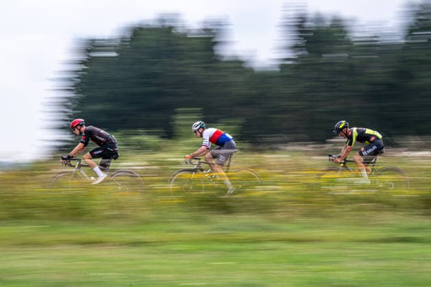 From left: Joel Suter of Switzerland, Petr Vakoc of the Czech Republic, and Matyas Fiala of the Czech Republic at a World Cycling Series race in the gravel discipline, Hlinsko, Chrudim district, Pardubice Region, August 1st, 2026. (CTKxPhoto DavidxTanecek) CTKPhotoP2026080103794  CTKPhotoP2026080103794