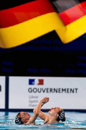 SWIMMING - EAC 2026 PARIS,FRANCE,01.AUG.26 - SWIMMING - European Aquatics Championships Paris 2026, artistic swimming, duet free. Image shows Klara Bleyer and Maria Denisov (GER).  GEPAxpictures xPhilippxBrem