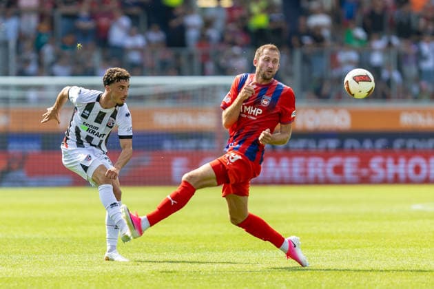 Zweikampf Davide-Danilo Sekulovic (FC Ingolstadt 04, 33) Jonas Foehrenbach (1.FC Heidenheim, 19), GER, 1. FC Heidenheim vs. FC Ingolstadt, Fußball, Max-Liebhaber-Pokal, 2026 2027, 01.08.2026, DFL DFB REGULATIONS PROHIBIT ANY USE OF PHOTOGRAPHS AS IMAGE SEQUENCES AND OR QUASI-VIDEO, GER, 1. FC Heidenheim vs. FC Ingolstadt, Fußball, Max-Liebhaber-Pokal, 2026 2027, 01.08.2026 Heidenheim *** Tackle: Davide Danilo Sekulovic (FC Ingolstadt 04), 33; Jonas Foehrenbach (1 FC Heidenheim), 19, GER, 1 FC Heidenheim vs. FC Ingolstadt, Soccer, Max Liebhaber Cup, 2026–2027, August 1, 2026, DFL and DFB regulations prohibit any use of photographs as image sequences and or quasi-video, GER, 1 FC Heidenheim vs. FC Ingolstadt, Soccer, Max Liebhaber Cup, 2026–2027, August 1, 2026, Heidenheim Copyright: xEibner-Pressefoto JanixPlessx EP_JPL