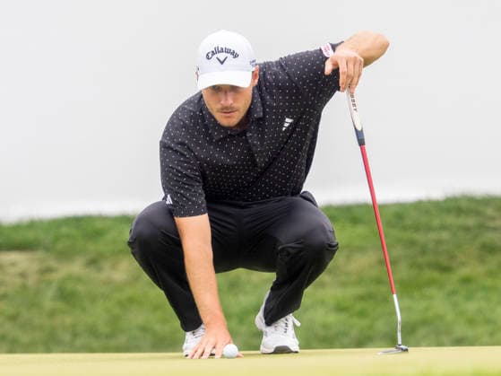 DETROIT, MI - AUGUST 01: Rasmus Hojgaard prepares to putt 18th green during the third round of the Rocket Classic at Detroit Golf Club on August 01, 2026, in Detroit, Michigan. (Photo by Joseph Weiser Icon Sportswire) GOLF: AUG 01 PGA, Golf Herren Rocket Classic EDITORIAL USE ONLY Icon2608010233