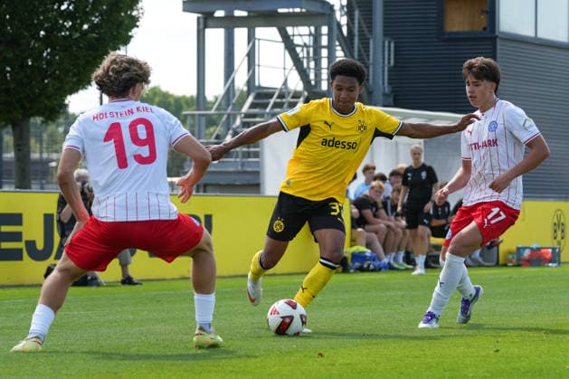 Samstag, 01.08.2026 Saison 2026 2027 1. Runde DFB Pokal der Junioren im BVB Fußballpark Hohenbuschei, Dortmund, Germany. BV Borussia Dortmund U19 - Holstein Kiel U19. Levin Vogt (BVB) *** Saturday, August 1, 2026 2026–2027 Season 1st Round of the DFB Junior Cup at BVB Fußballpark Hohenbuschei, Dortmund, Germany BV Borussia Dortmund U19 Holstein Kiel U19 Levin Vogt BVB