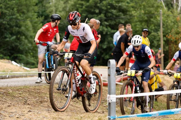 01.08.2026, Monteceneri, Monte Ceneri, 2026 UEC MTB European Championship, EM, Europameisterschaft XCO Men U23 s Final (cross country olympic) Nicolas Halter 5 (SUI), Alix Andre Gallis 9 (FRA) and NaÃ«l Rouffiac 7 (FRA) Monteceneri Monte Ceneri Ticino Switzerland *** August 1, 2026, Monteceneri, Monte Ceneri, 2026 UEC MTB European Championship XCO Men’s U23 Final, Cross Country Olympic: Nicolas Halter (5, SUI), Alix Andre Gallis (9, FRA), and Naël Rouffiac (7, FRA) – Monteceneri, Monte Ceneri, Ticino, Switzerland Copyright: xJustPictures.ch FrancescoxMinghettix jp-en-FrMi-_NG_0002