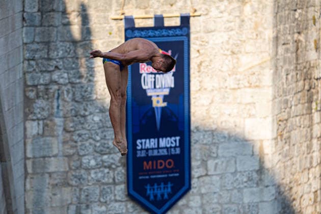 Red Bull Cliff Diving spectacle draws thousands of spectators to Mostar MOSTAR, BOSNIA AND HERZEGOVINA - AUGUST 01: The world s top cliff divers gather in Mostar, Bosnia and Herzegovina for the Red Bull Cliff Diving World Series, held at the iconic Old Bridge, one of the country s most recognizable landmarks on August 01, 2026. Athletes performed dives from heights of 27 meters for men and 21 meters for women, showcasing exceptional precision, technique and courage before thousands of spectators lining the banks of the Neretva River and the city s historic Old Town. Mostar is once again hosting one of the most spectacular events in the world of extreme sports, bringing together the world s best cliff divers while attracting thousands of local and international visitors. Denis Zuberi Anadolu Mostar Bosnia and Herzegovina. Editorial use only. Please get in touch for any other usage.  Copyright: x2026xAnadoluxDenisxZuberix